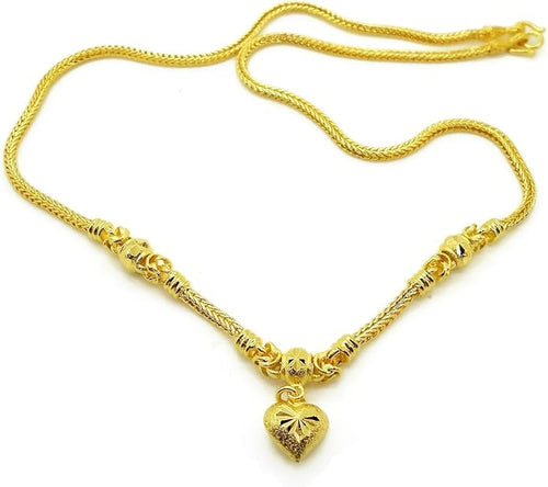 RockC 24K Thai Gold Plated Heart Pendant Necklace for Women – 20'' Elegant Yellow Gold Filled Chain