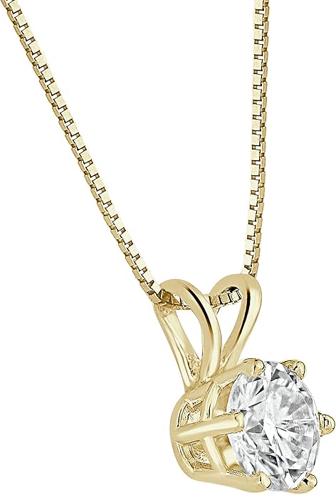1/2–3 1/2 Ct Moissanite & Diamond Solitaire Pendant in 14K Gold (J-K) – Adjustable 16–18'' Chain, 6-Prong Setting