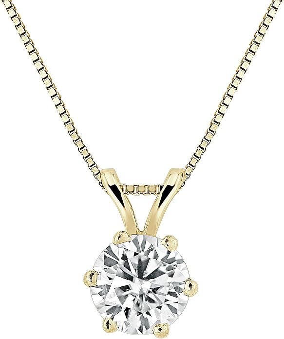 1/2–3 1/2 Ct Moissanite & Diamond Solitaire Pendant in 14K Gold (J-K) – Adjustable 16–18'' Chain, 6-Prong Setting