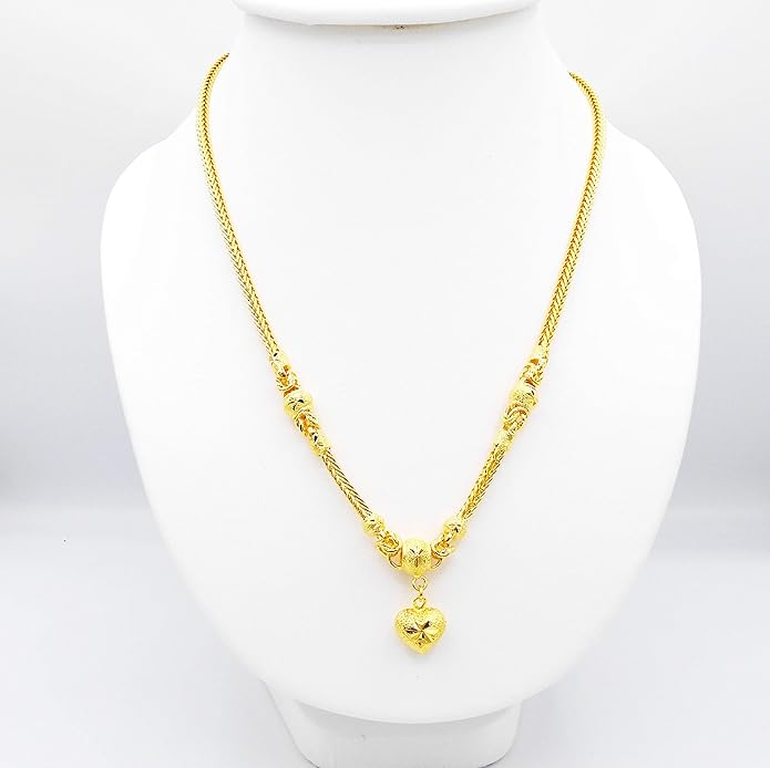 RockC 24K Thai Gold Plated Heart Pendant Necklace for Women – 20'' Elegant Yellow Gold Filled Chain