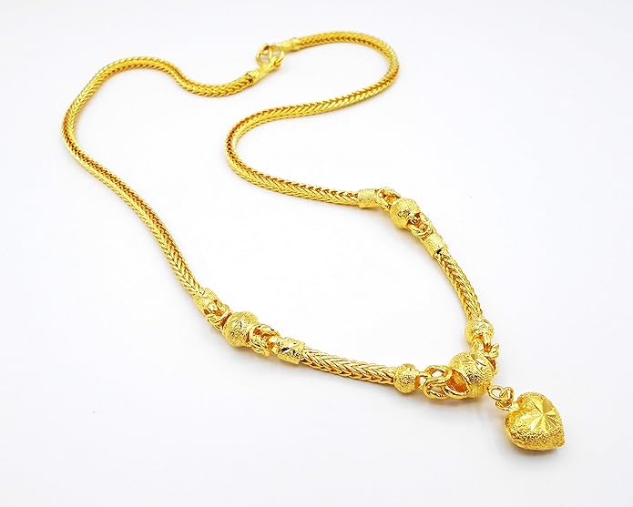 RockC 24K Thai Gold Plated Heart Pendant Necklace for Women – 20'' Elegant Yellow Gold Filled Chain