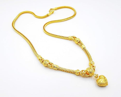 RockC 24K Thai Gold Plated Heart Pendant Necklace for Women – 20'' Elegant Yellow Gold Filled Chain
